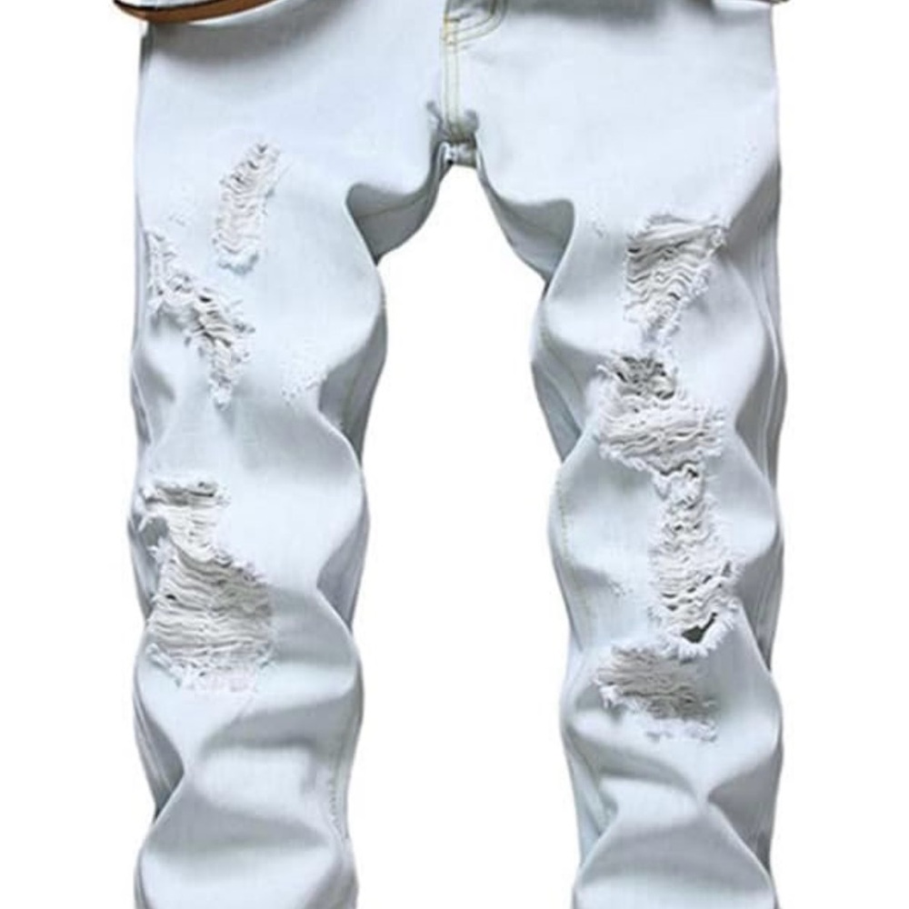 Men's Distressed Whitewash Blue Jeans